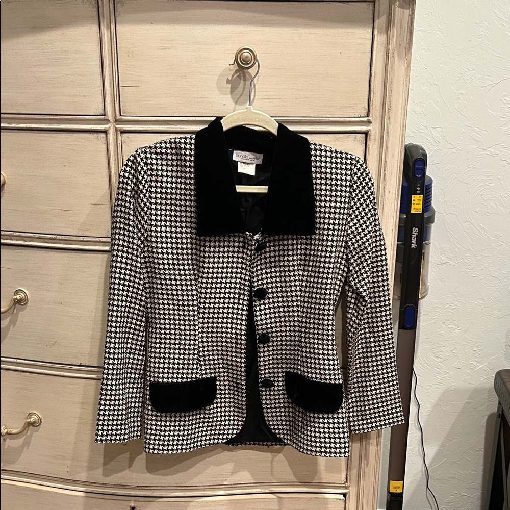 Blondie and Me Houndstooth Blazer and Skirt Set - Black and White